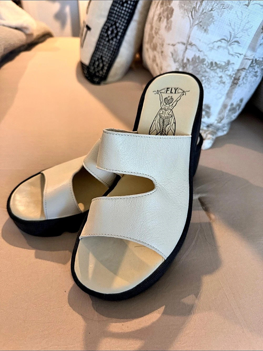 FLY London Platform Mule Sandals White EU 40